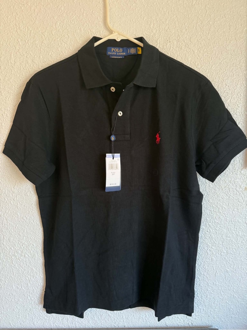 Polo Ralph Lauren Custom Slim Fit Black Solid Cotton Knit Polo Shirt SS Men's S